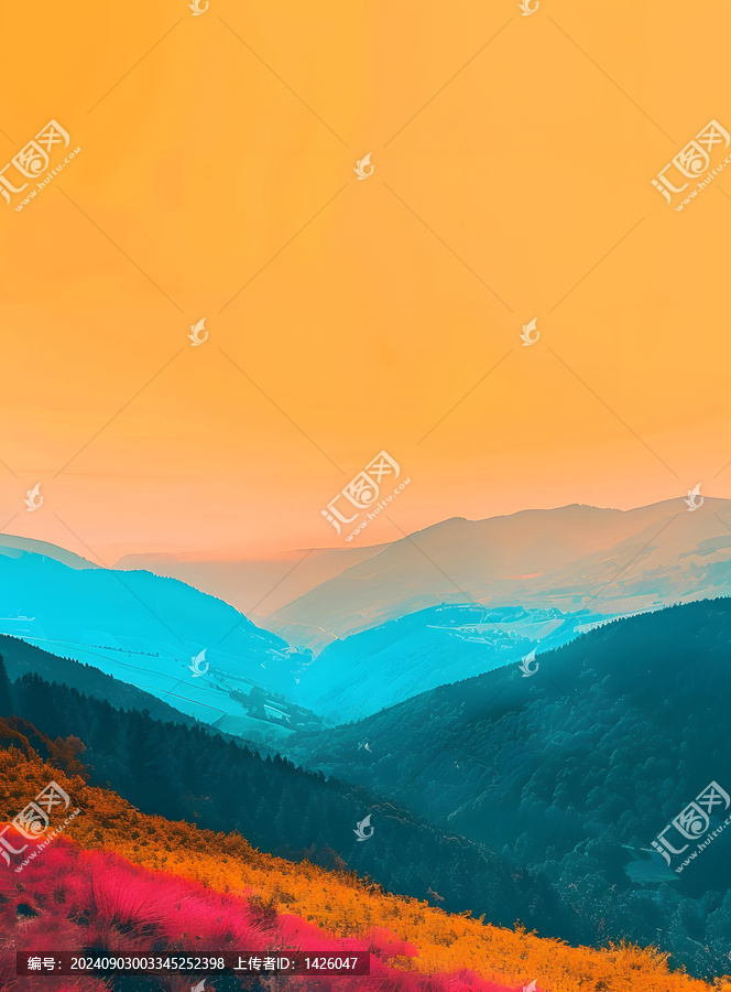 鮮艷色彩的壯麗山脈景觀