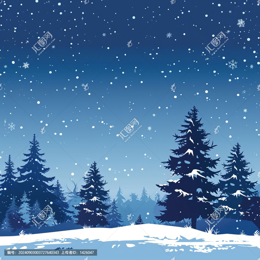 雪花飄飄的藍(lán)色森林