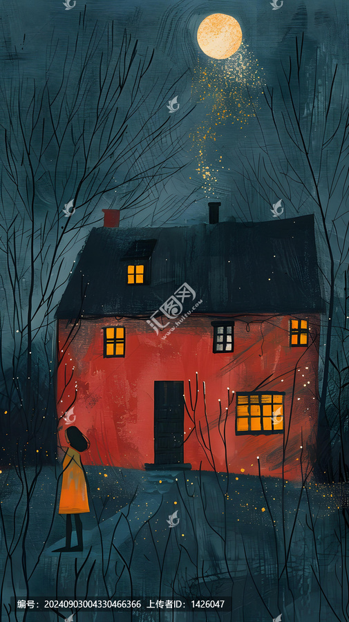 夜晚的小屋