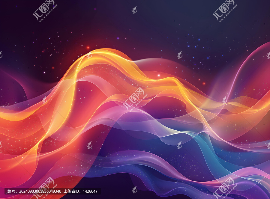 五彩斑斕的波浪在夜空中飛舞