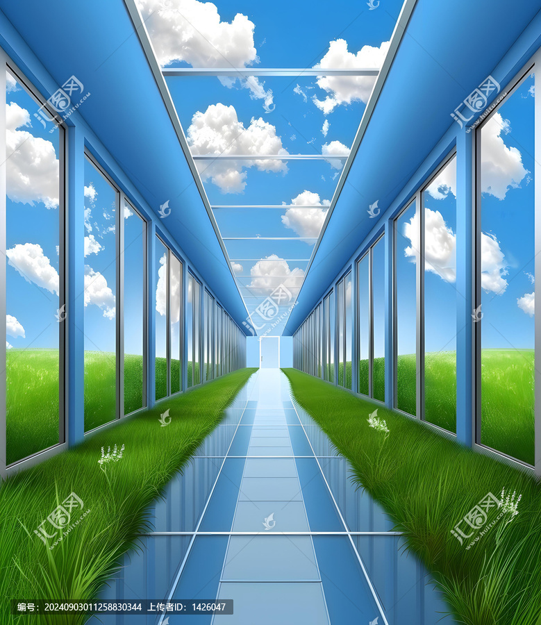 天空走廊，綠草藍墻