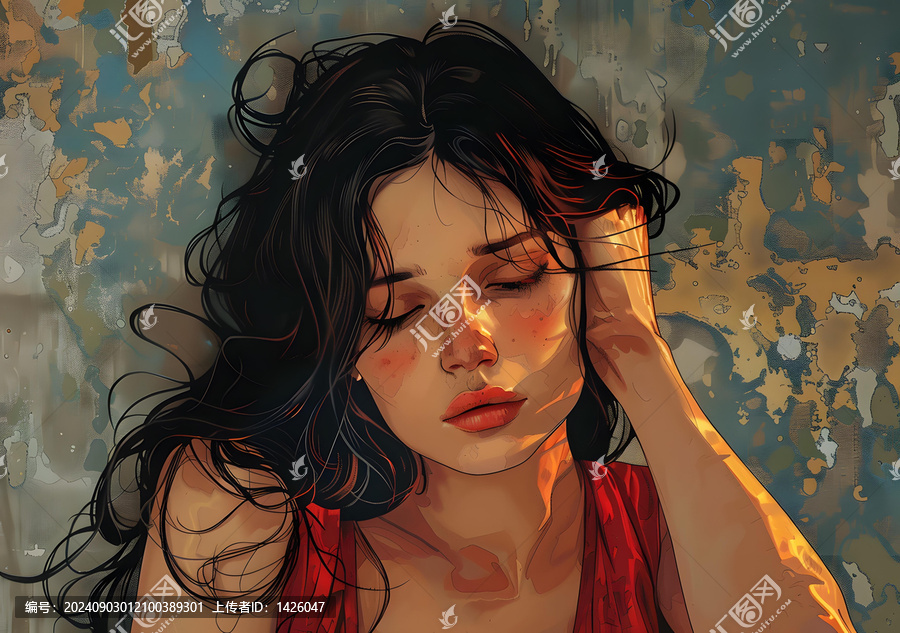 一個(gè)美麗的女人，她的頭發(fā)在風(fēng)中飄動(dòng)