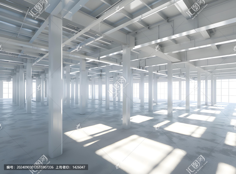 白色柱子窗戶的空曠室內空間