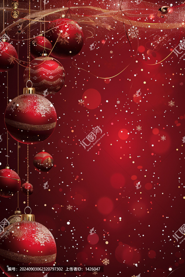圣誕節(jié)紅色背景和懸掛的裝飾品