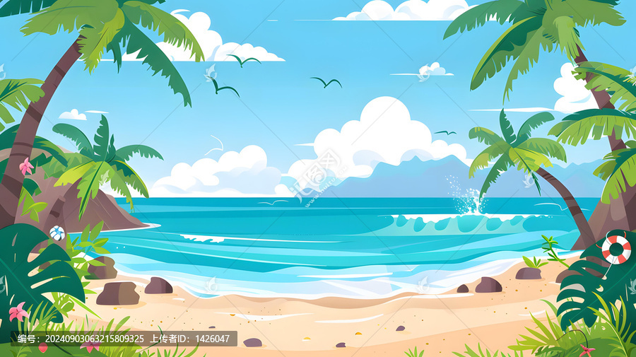 熱帶海灘棕櫚樹和海洋