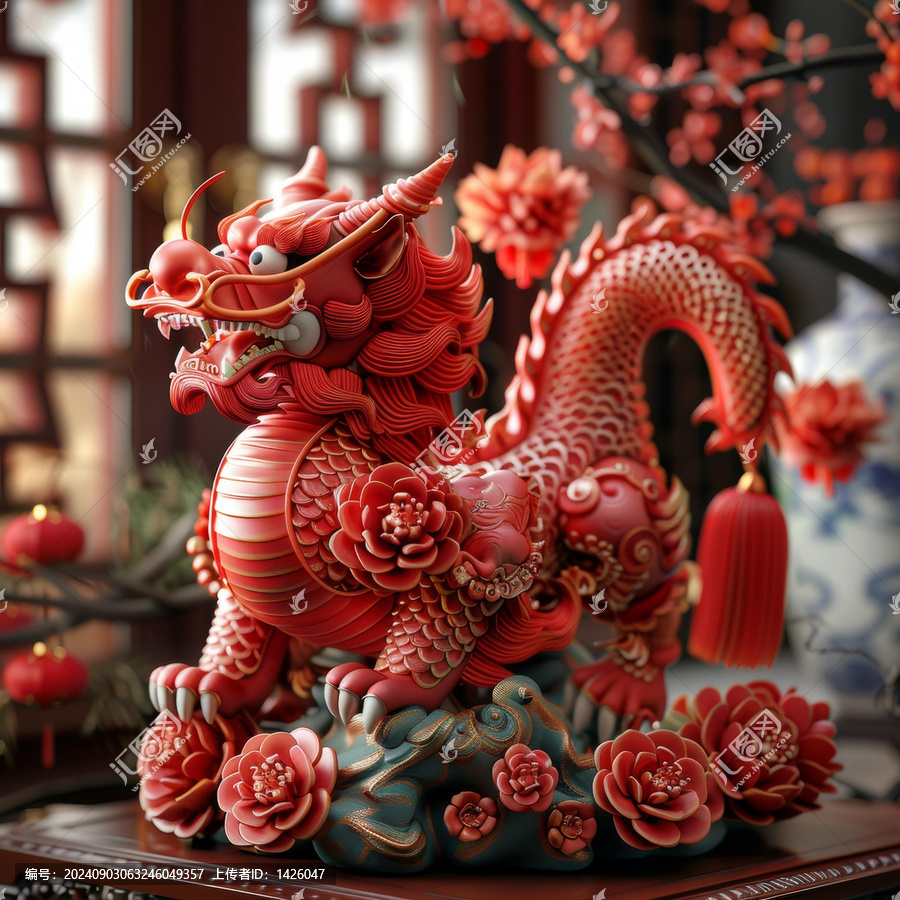 紅龍牡丹雕像