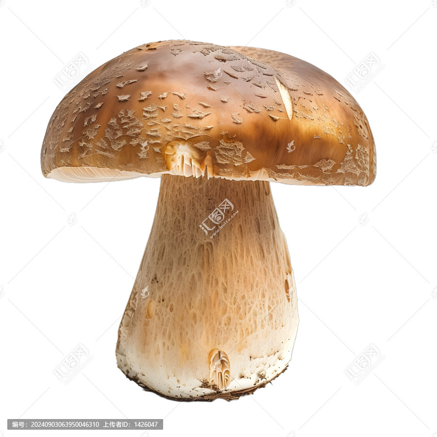 [免摳素材]白色背景上的單個棕色牛肝菌