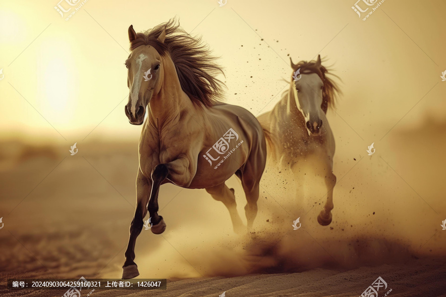 兩匹馬在沙漠中飛馳