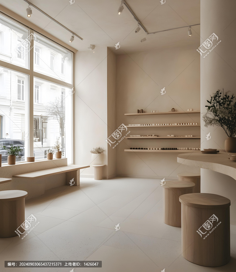 極簡風格店鋪室內(nèi)設計，木質(zhì)家具和貨架