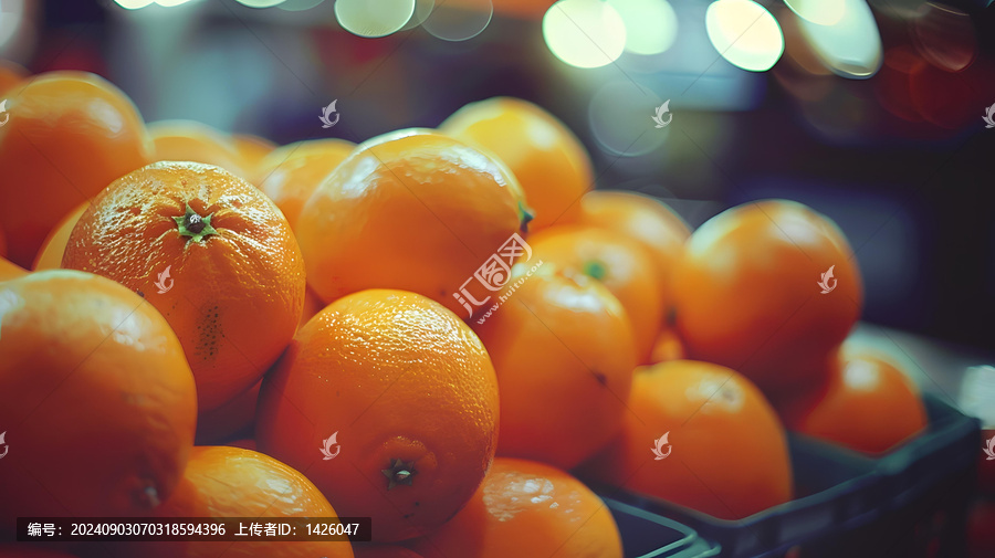 新鮮的橙子在市場上的箱子里