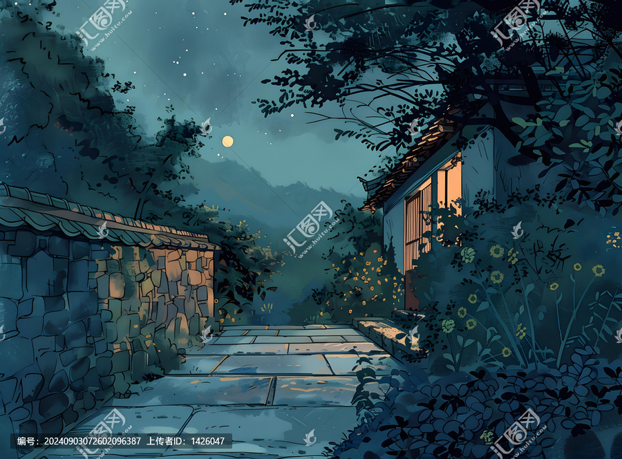 日式庭院的月夜