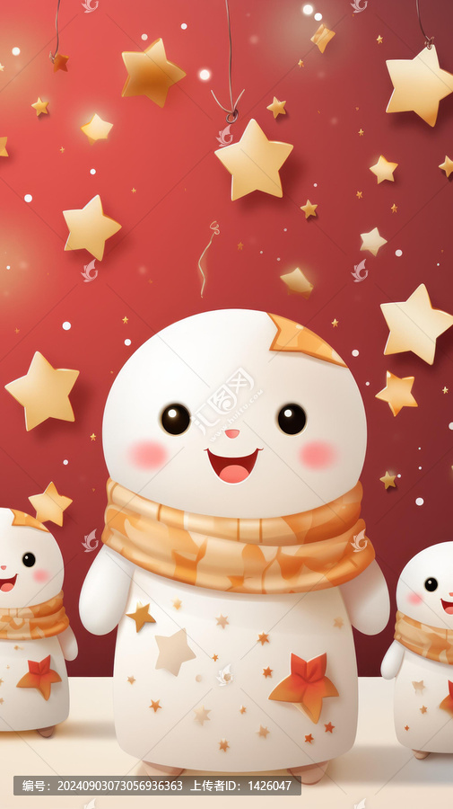 三個(gè)可愛卡通人物，身上帶有星星和葉子圖案，圍著橙色圍巾