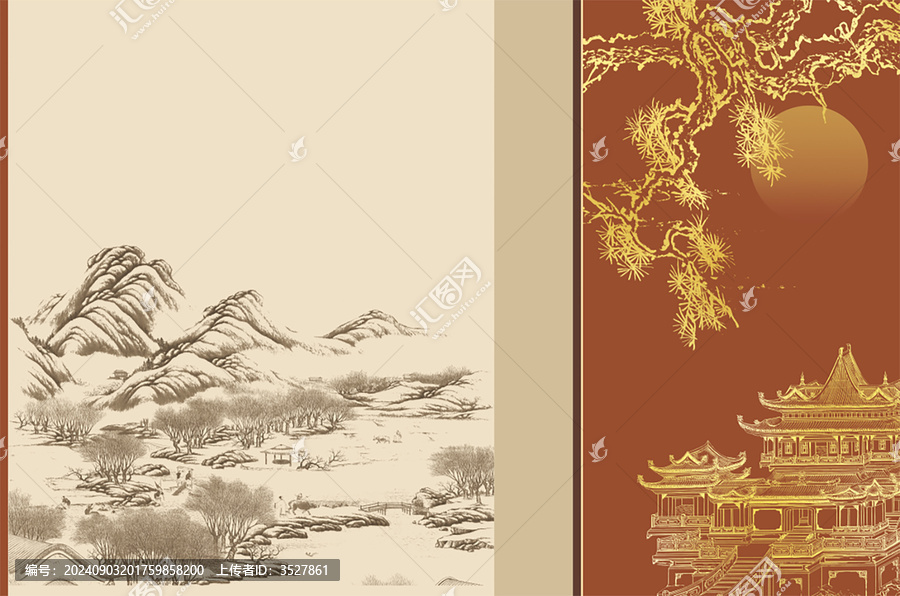 新中式山水樓閣背景墻