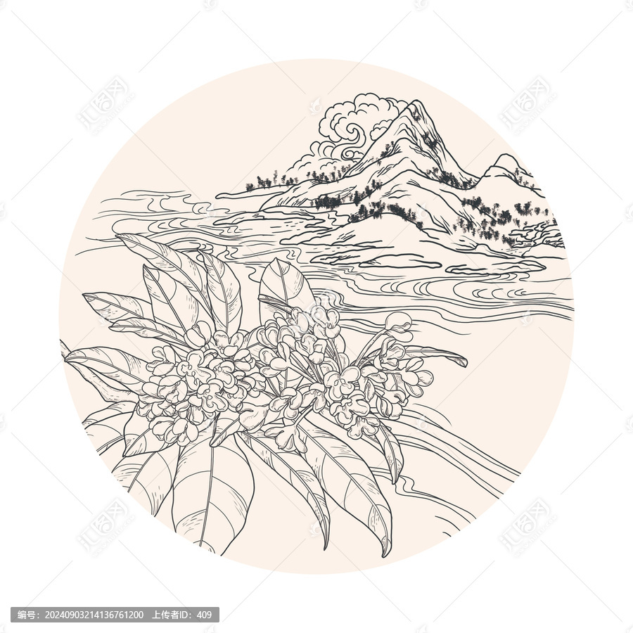 國潮桂花山水插畫