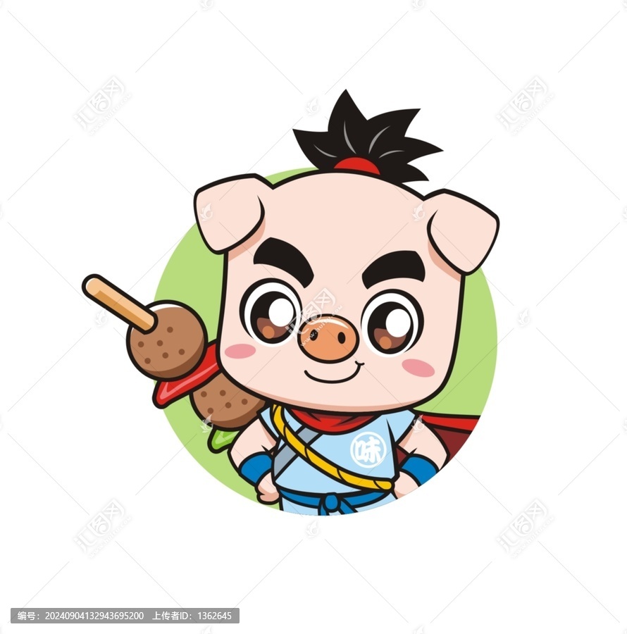 卡通可愛豬小俠頭像矢量圖