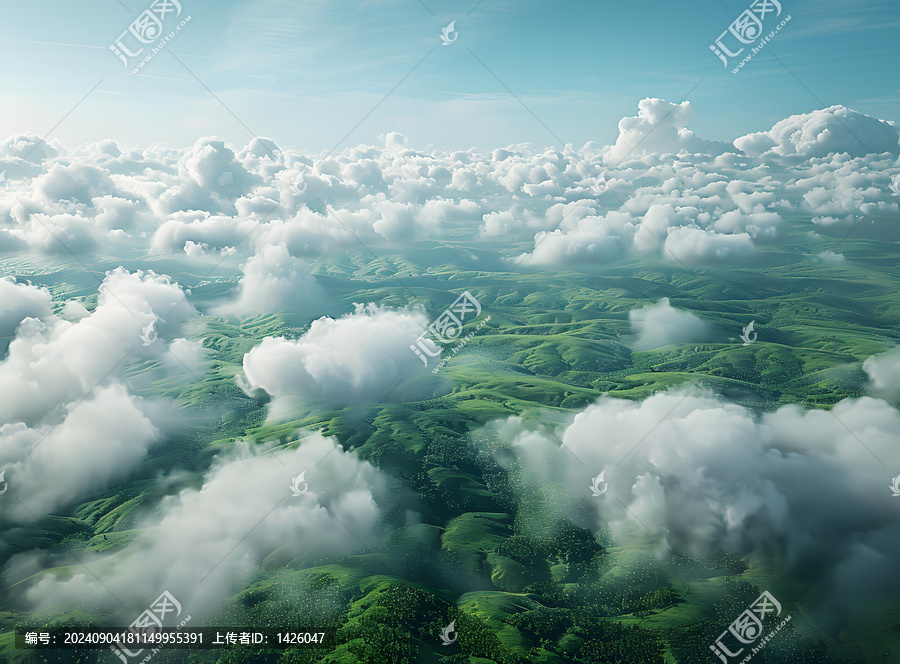 壯觀的熱帶雨林景觀，山脈在云層中若隱若現(xiàn)