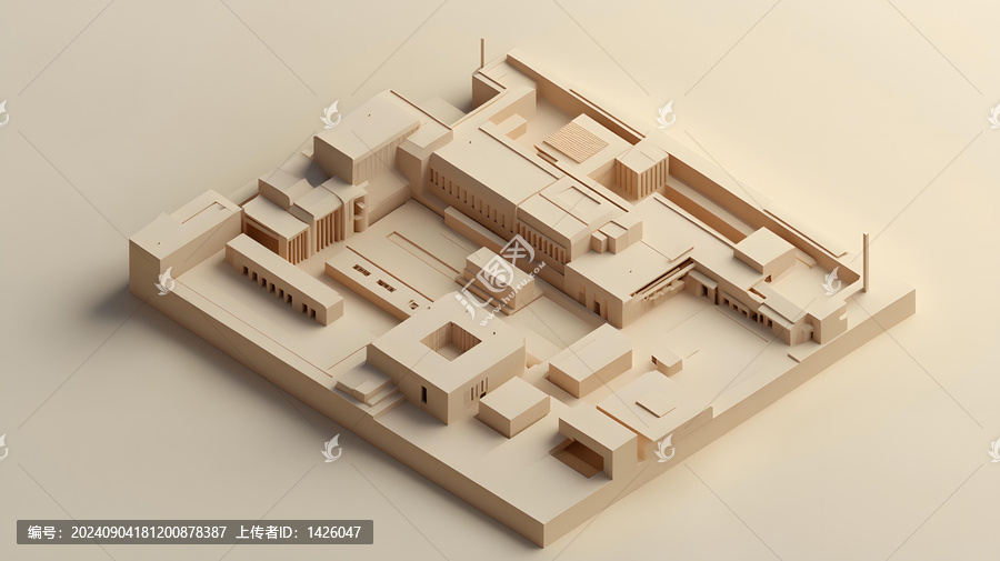 極簡風(fēng)格建筑3D渲染，簡單形狀，淺色調(diào)