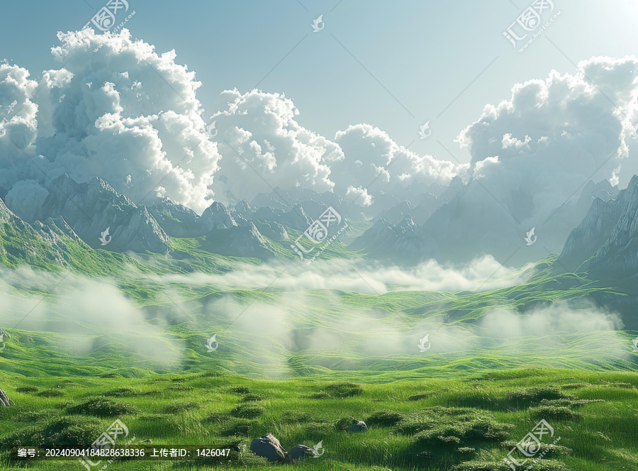 奇幻的綠色山丘