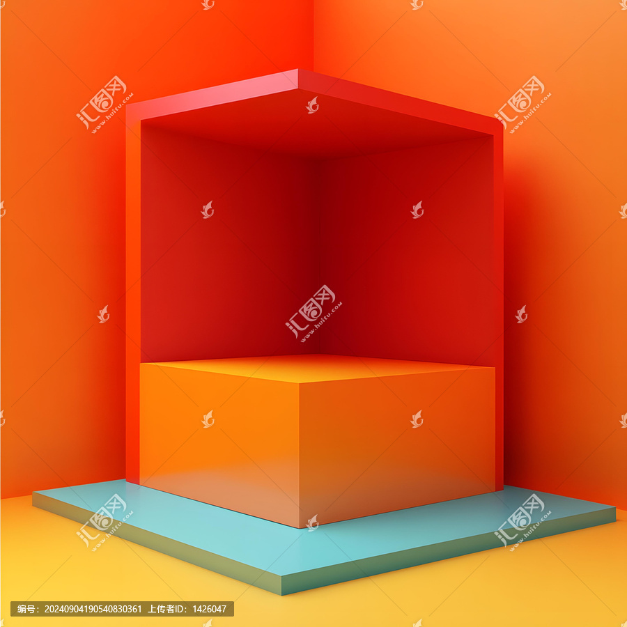 抽象幾何形狀橙色黃色和藍(lán)色極簡(jiǎn)3D渲染