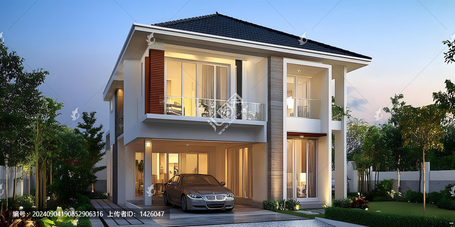 現(xiàn)代兩層帶車庫的住宅設(shè)計