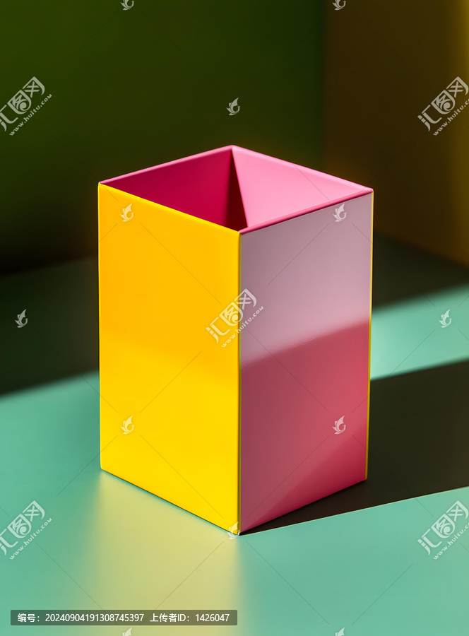綠色背景上黃色粉色幾何立方體