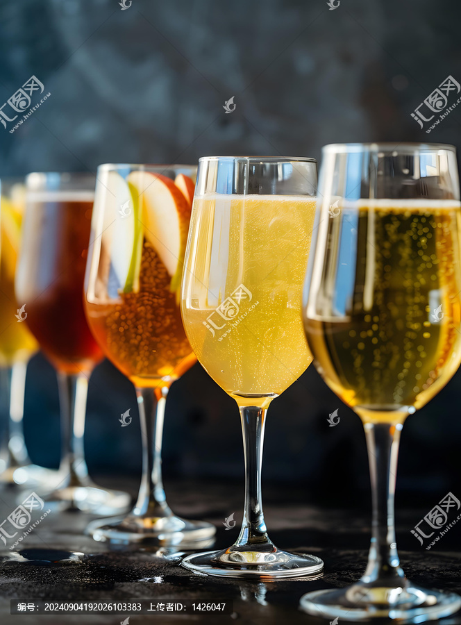 各種酒杯中的酒精飲料