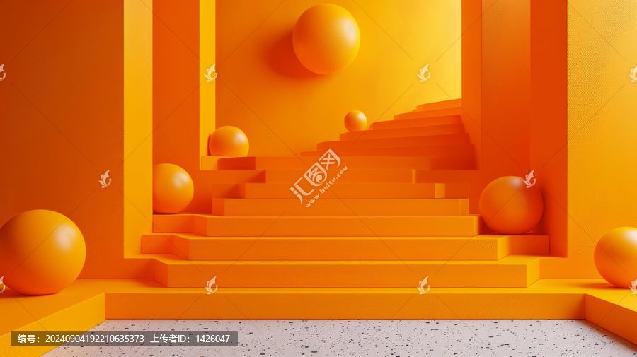 橙色極簡(jiǎn)建筑球體樓梯背景