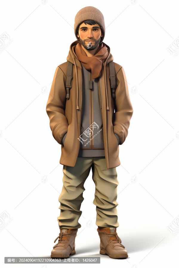 一個身穿棕色外套和紅色圍巾的男人