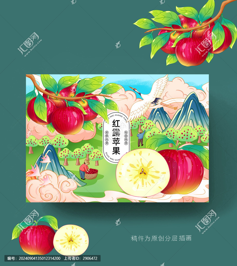 紅露蘋果包裝插畫