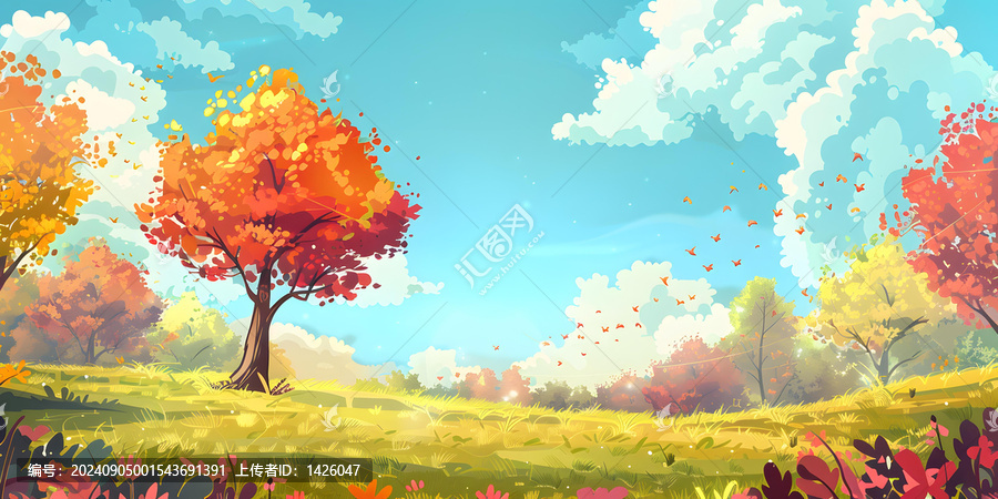 秋日森林風(fēng)景，色彩明麗