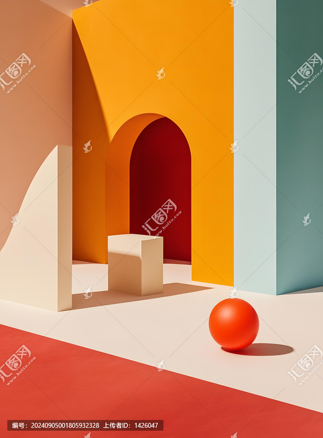 抽象3D形狀極簡設(shè)計(jì)橙黃紅綠背景