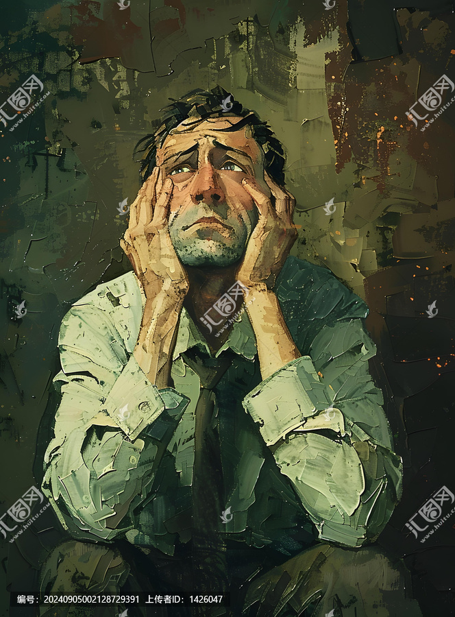 一個(gè)男人用手托著頭部的肖像