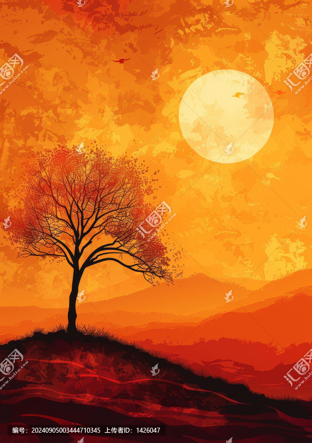 夕照孤樹的AI圖片