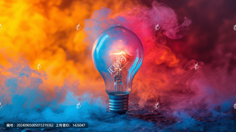 五彩煙霧中的燈泡