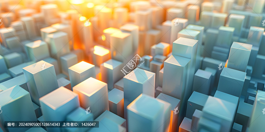 淺藍(lán)色和灰色的3D渲染摩天大樓城市景觀