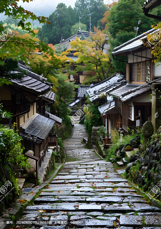 日本村莊的石板路