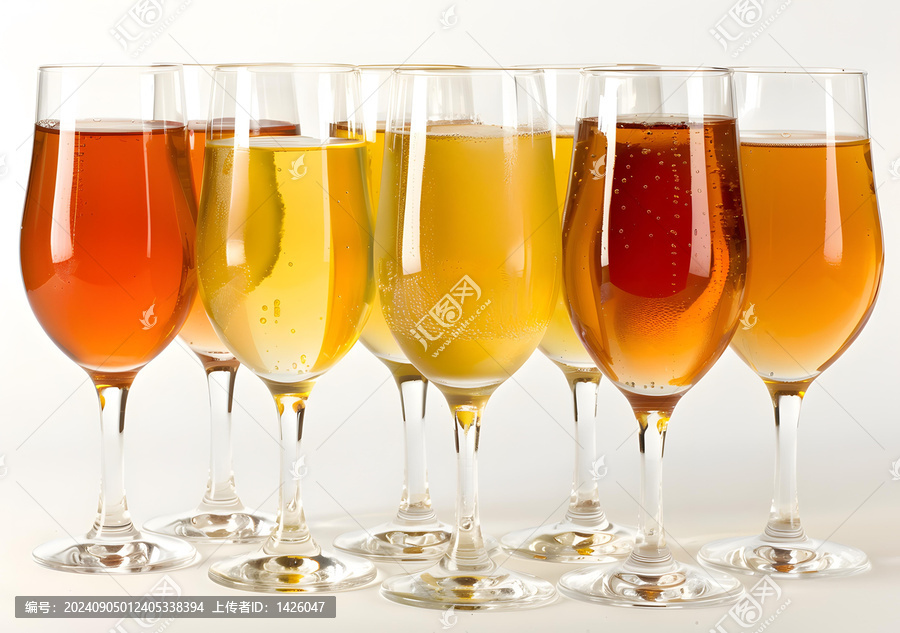 不同種類啤酒的玻璃杯