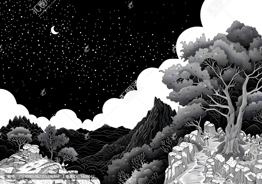夜晚星空山脈風(fēng)景