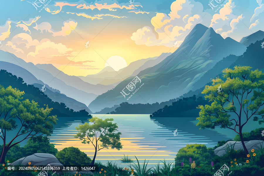 日落湖光山色