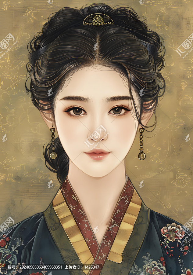 身著傳統服飾的年輕韓國女子肖像