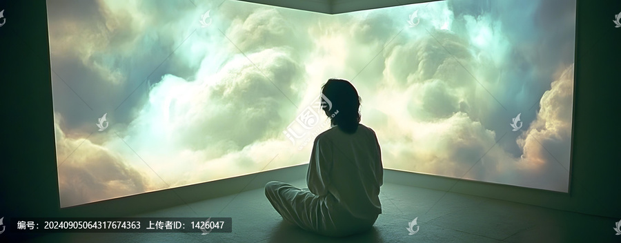 房間里投影云朵的女人