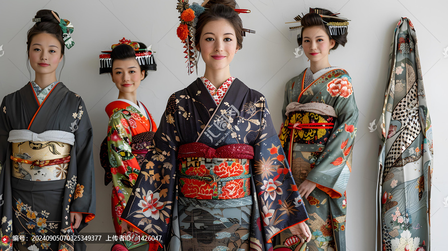 四位身穿傳統(tǒng)和服的日本女性