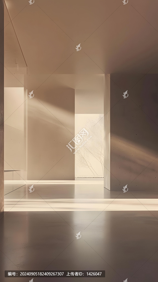 極簡(jiǎn)主義水泥室內(nèi)設(shè)計(jì)，陽(yáng)光照射