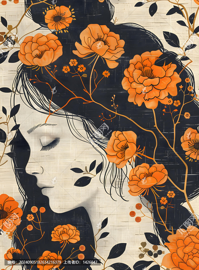 花朵環(huán)繞的女人肖像