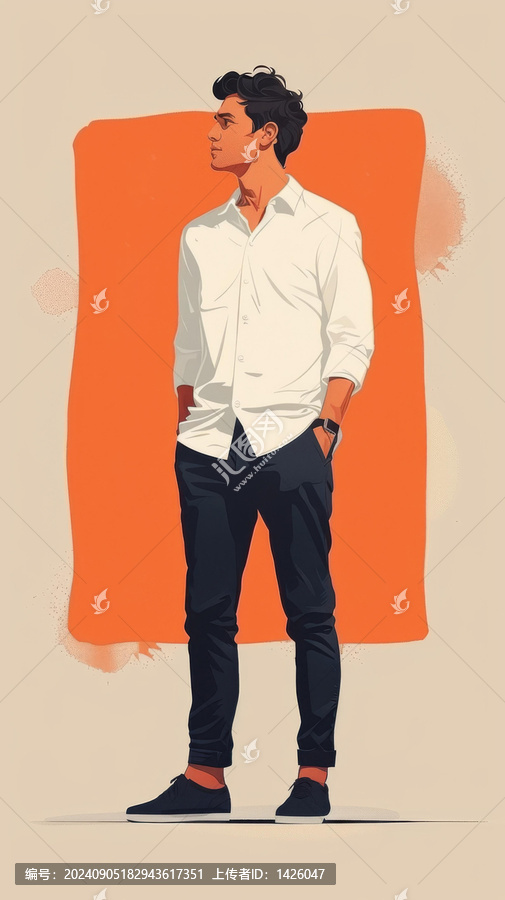 一個(gè)男人站在橙色背景前