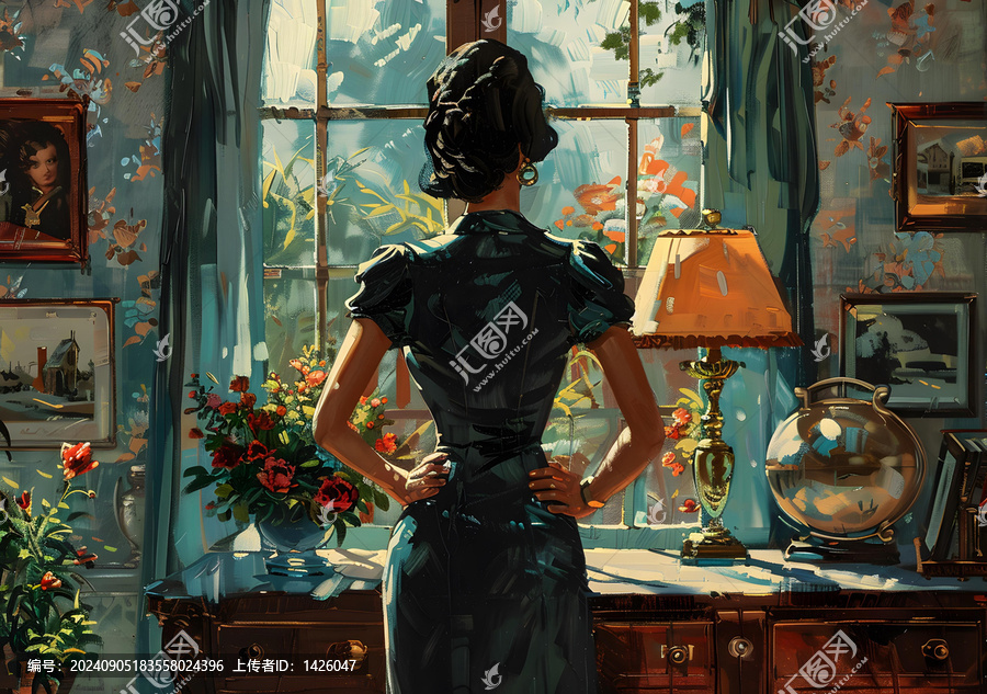 一位優(yōu)雅的女士站在窗前