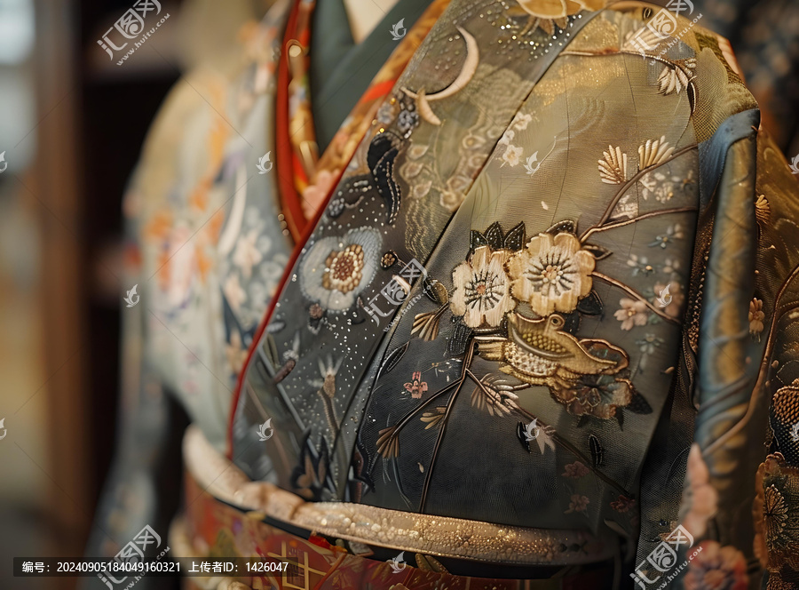 一件繡有精致圖案的和服的特寫