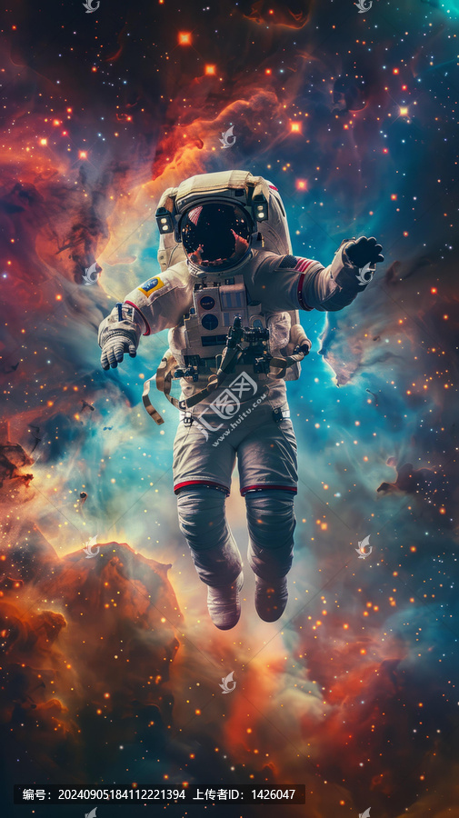 身穿宇航服的宇航員在浩瀚的太空中漂浮