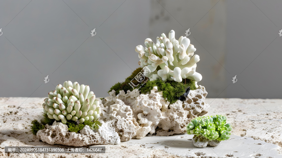 白色石頭背景上的多肉植物