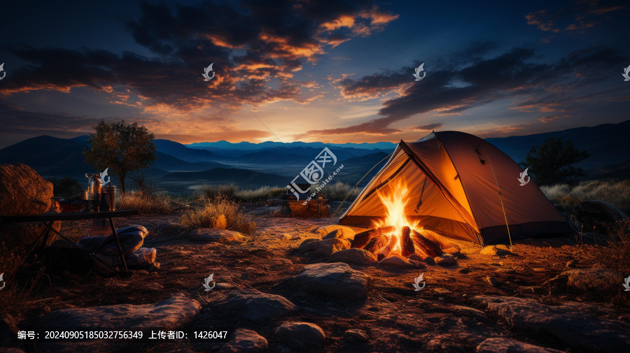 在曠野星空下露營